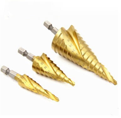 3件套六角柄螺旋槽镀钛4-12/4-20/4-32阶梯钻头套装电钻