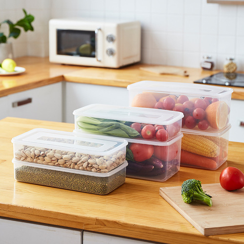 Plastic crisper rectangular food storage box seafood vegetable drain storage refrigerator crisper manufacturer direct sale