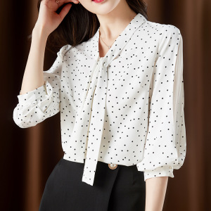 Chiffon Blouse women’s lace up westernized temperament shirt loose temperament bubble sleeve top