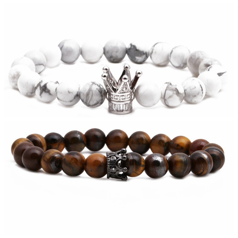 Tiger Eye Crown Im Europäischen Und Amerikanischen Stil White Pine Crown Paar Armband Perlen Diy Bracelet display picture 1