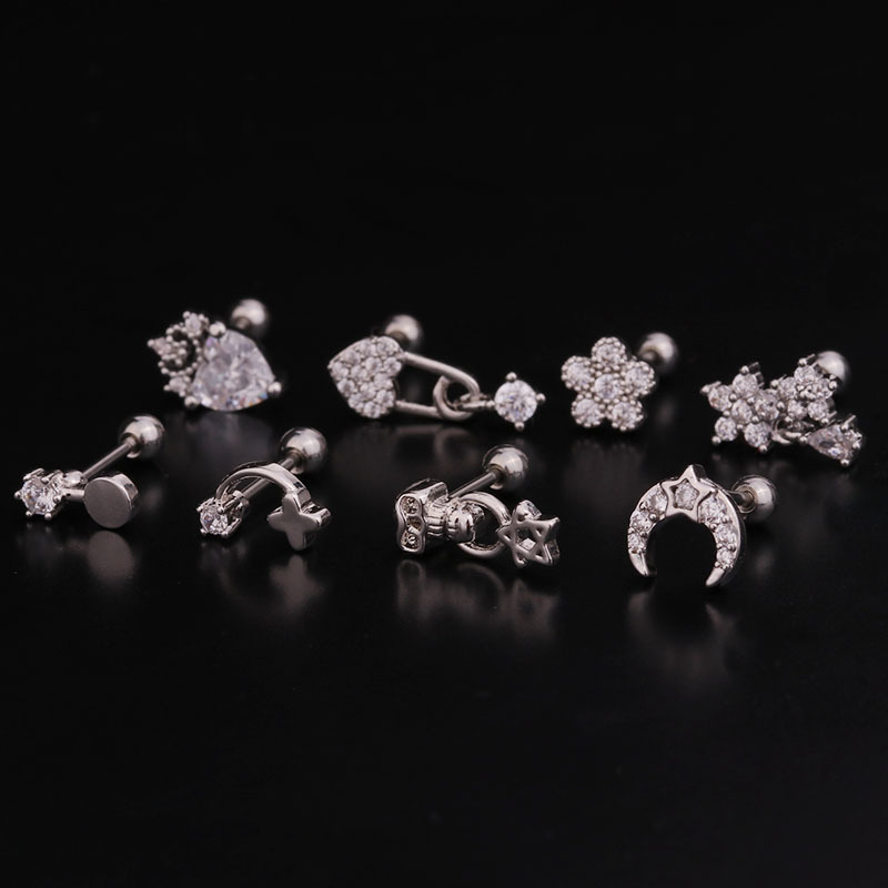 Ear Cartilage Rings & Studs Flower 316 Stainless Steel  Copper Inlaid Zircon display picture 1