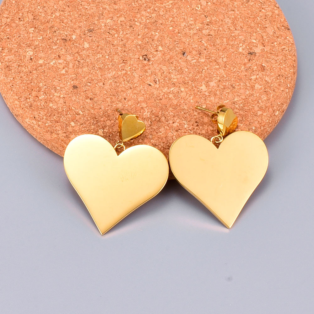 Wholesale Jewelry Titanium Steel Heart Double Earring Nihaojewelry display picture 5