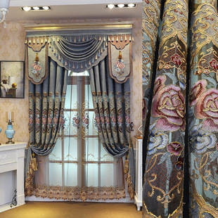 European Curtain Living Room Atmospheric Chenille Embroidered Hollow Curtain New Chinese Style Living Room Curtain Gauze Curtain