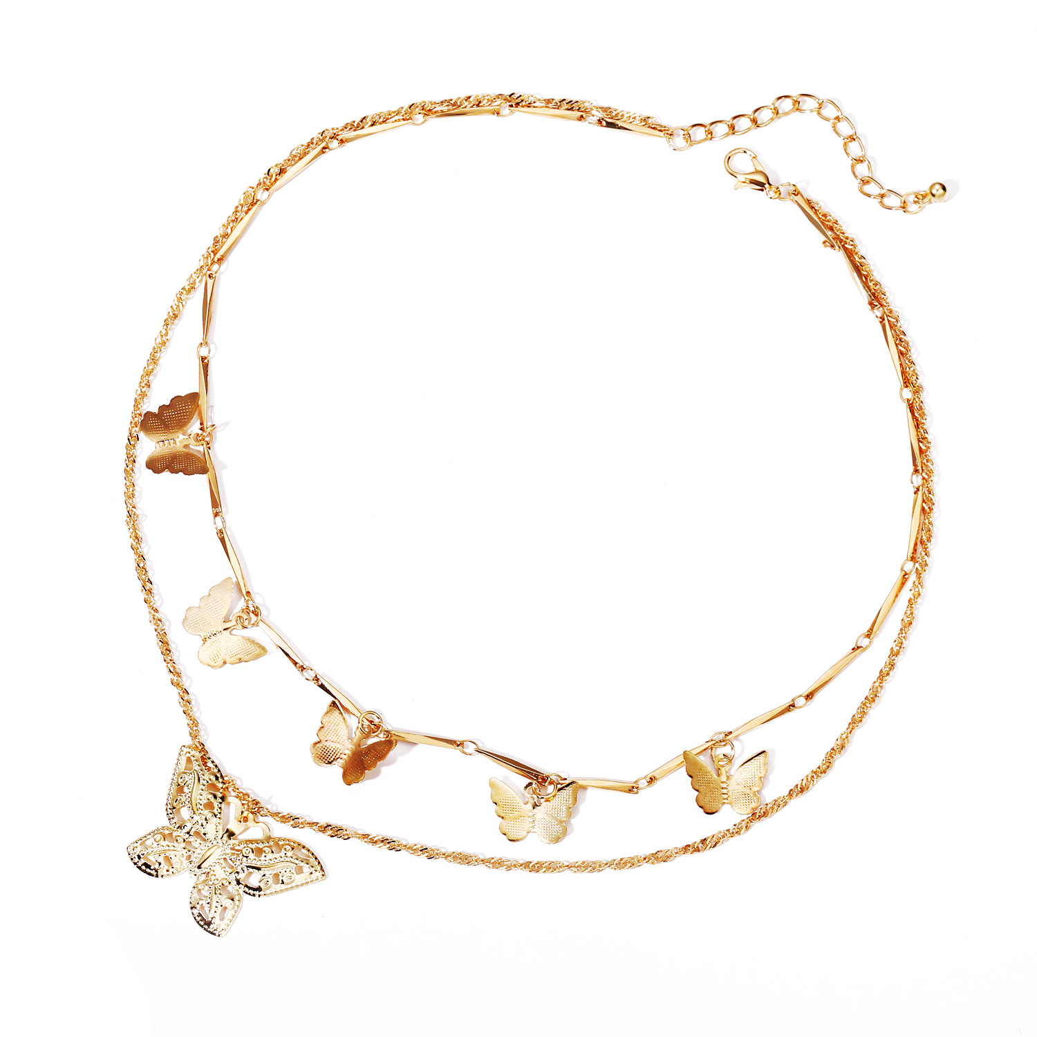 50700 Han Zhi shang Europische und amerikanische neue Schmetterlings anhnger mehr schicht ige Halskette kreative Retro Gold legierung Doppels chicht Halskettepicture2