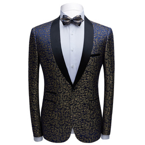 Men’s suit coat casual Blue Gold Flower slim single suit