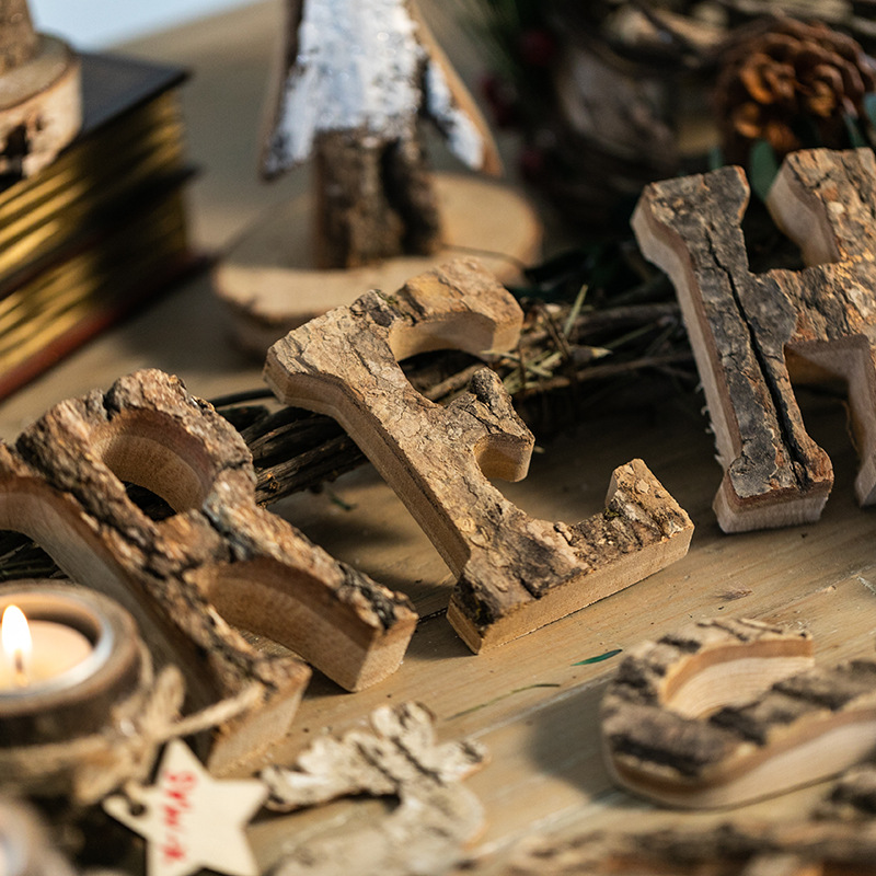 Carta de Navidad tronco natural madera de tejo corteza adornos props de pared DIY nórdico Feliz Navidad