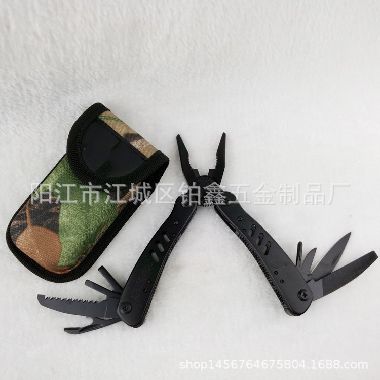 1不锈钢发黑户外野营应急求生工具 多功能黑色折叠刀钳车展礼品