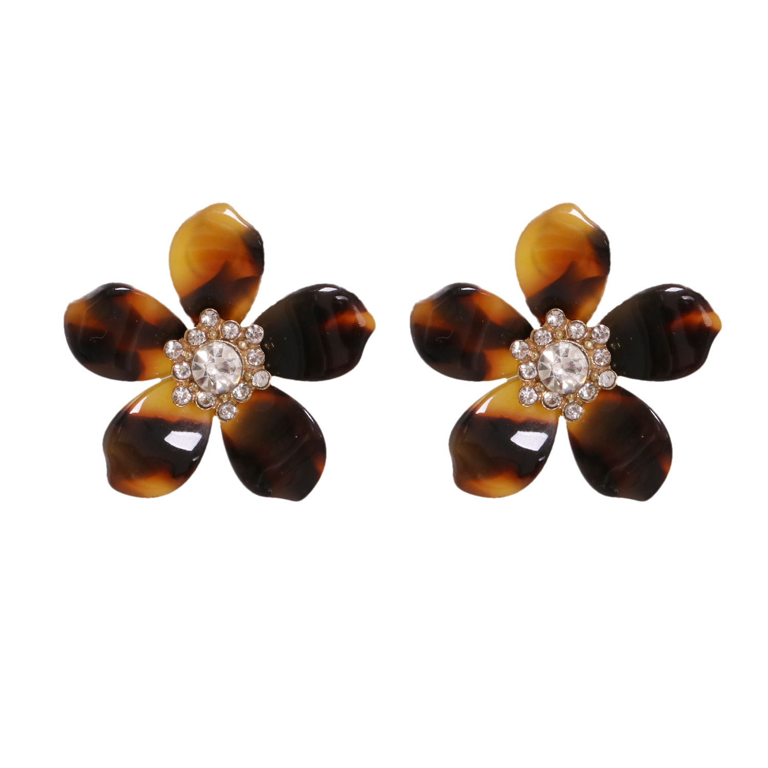 Vente En Gros Fleurs En Résine Naturelle Incrustées De Boucles D&#39;oreilles Boule De Diamant Pour Femmes display picture 4