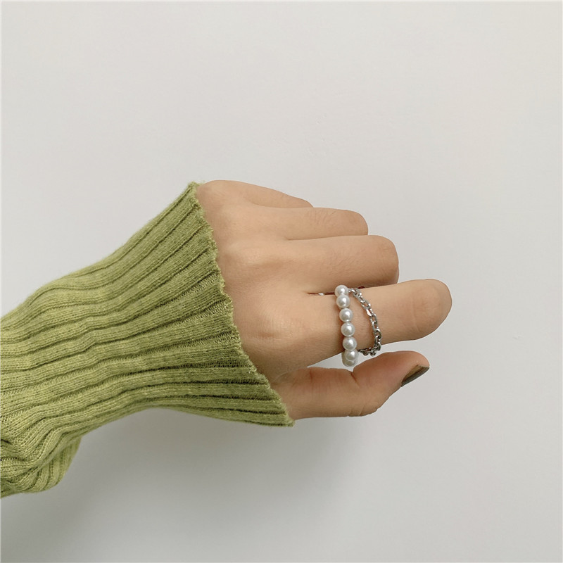 Pearl Zircon  Emerald Index Finger Ring display picture 1