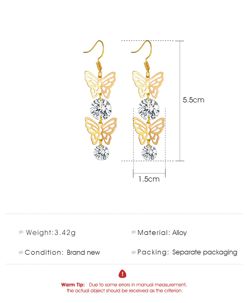 New Creative Hollow Butterfly Earrings Style Long Zircon Butterfly Earrings Wholesale Nihaojewelry display picture 1