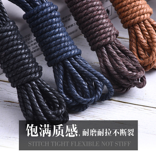 Laces with cotton round, waxed three-strand rope, martens boots, customizable, large quantity, preferential price