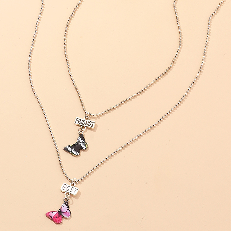 Fashion Color Butterfly Necklace Girls Alloy Drip Oil Color Hip Hop Clavicle Chain Wholesale display picture 11