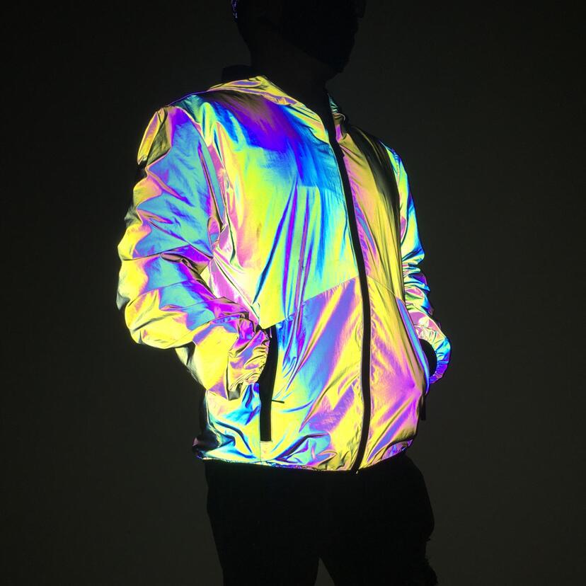 Men's Clothing rainbow color reflective jacket fashion large size colorful luminous jacket_voghion.com