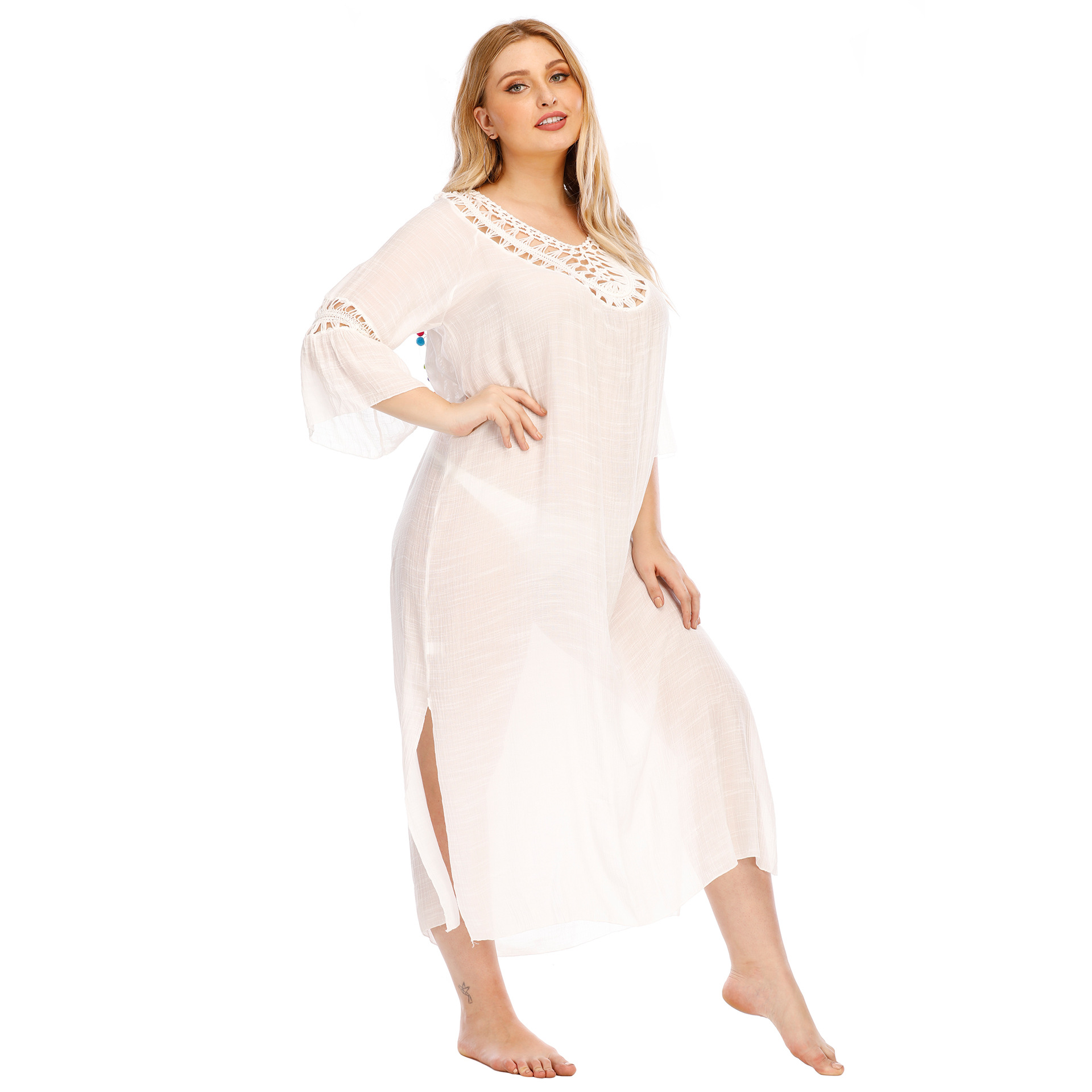 plus size open back split beach dress  NSOY26847