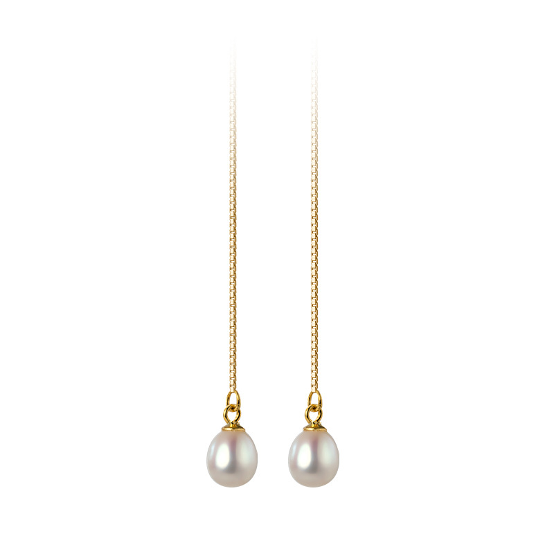 Eloch s925 plata coreana gota de agua dulce perla simple orejas femenina pendientes de orejas largos G7693
