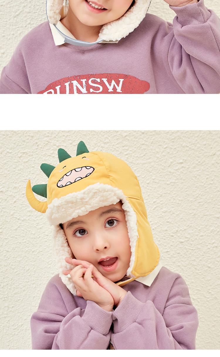 Children's Winter Ear Protection Cute Cartoon Dinosaur Windproof Hat display picture 3