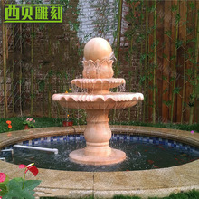 石雕双层水转球喷泉 现货户外广场园林流水景观装饰 大理石喷泉