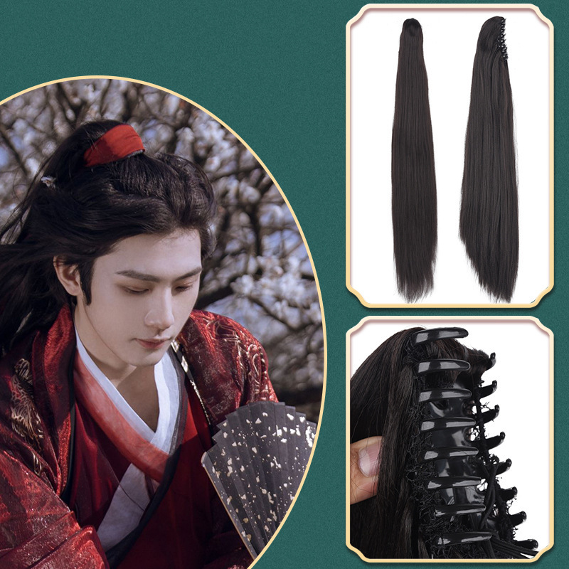 Thick Ancient Wig Corn Beards Straight Grab Clip Long ponytail Men's Tiger Mouth Grab Clip Hair Bag Bun COS Movie Thick Ancient Wig Corn Beards Straight Grab Clip Long ponytail Men's Tiger Mouth Grab Clip Hair Bag Bun COS Movie