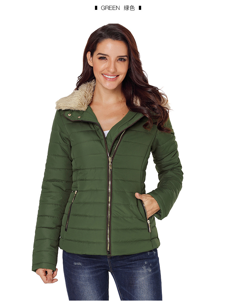 faux fur collar decoration long-sleeved slim plus size women's cotton coat NSSI2403