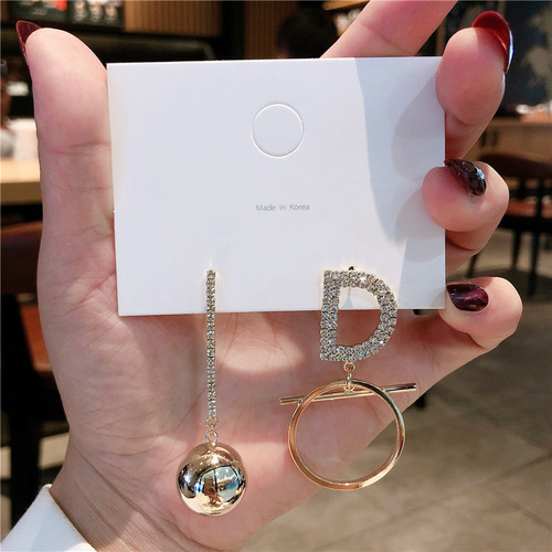 S925 Silver Needles Korean Dongdaemun New Fashion Asymmetric DO Ear Studs Image Personality Simple Earrings Earring Wire