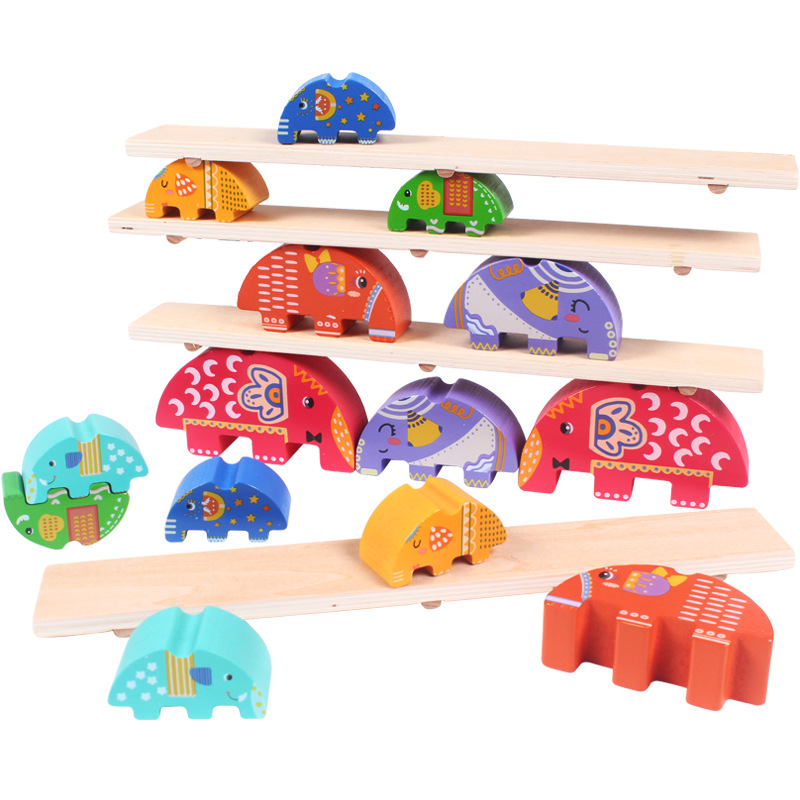 elephant Building blocks Piles high Puzzle woodiness Toys children Set up Building blocks balance Toys 1-3 Baby girl