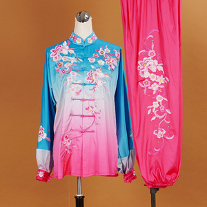 Tai chi clothing chinese kung fu uniforms Blue rose red transition embroidery training clothes