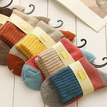 兔羊毛袜女 韩版拼色秋冬季女士加厚保暖毛线袜子女士袜中筒袜子