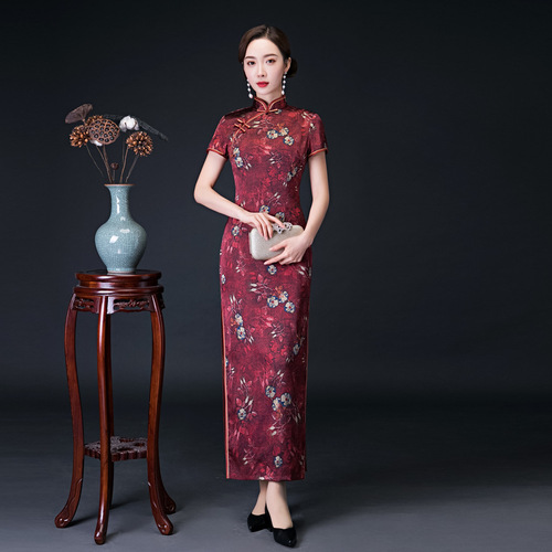 Chinese Dress cheongsam for womenA dress, female long double layer Gary cheongsam dress