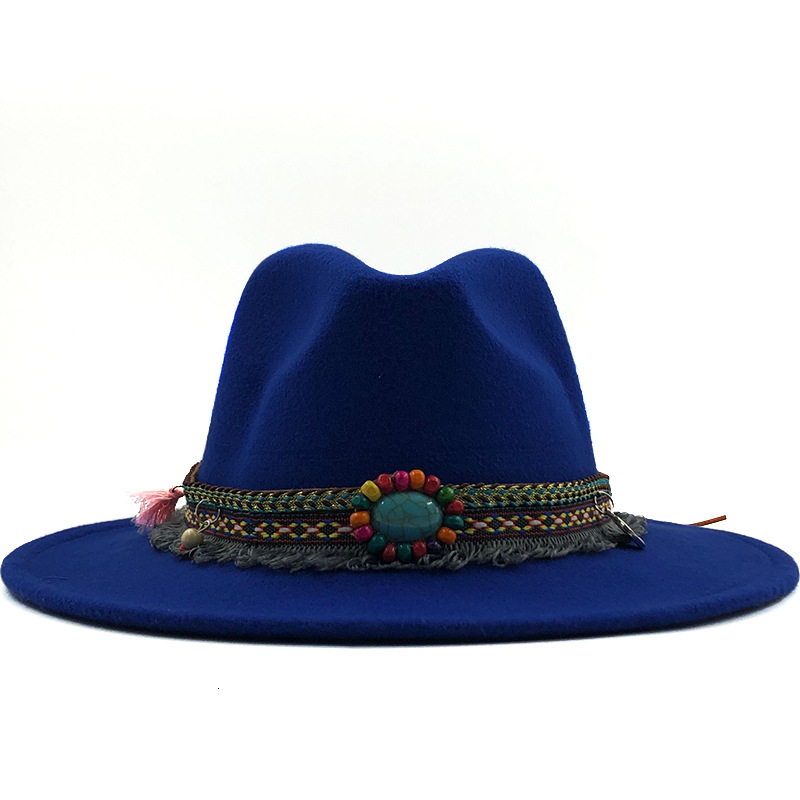 AliExpress Amazon eBay Venta caliente sombrero de lana de las mujeres estilo étnico retro ala plana ala grande Jazz sombrero
