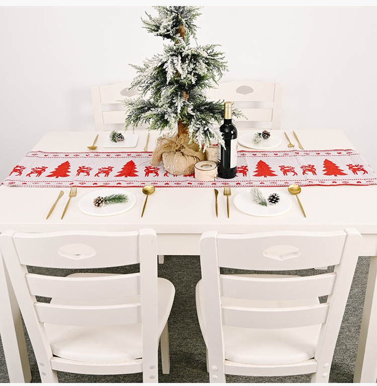 Haube Christmas Decoration Electric Embroidered Knitted Cloth Table Runner Creative Snowman Elk Table Runner Elk Placemat Tablecloth_voghion.com