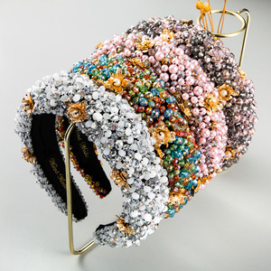 Hair clip hairpin for women girls hair accessories Thickened sponge gold velvet Handmade Beaded headband for women with pearl flowers