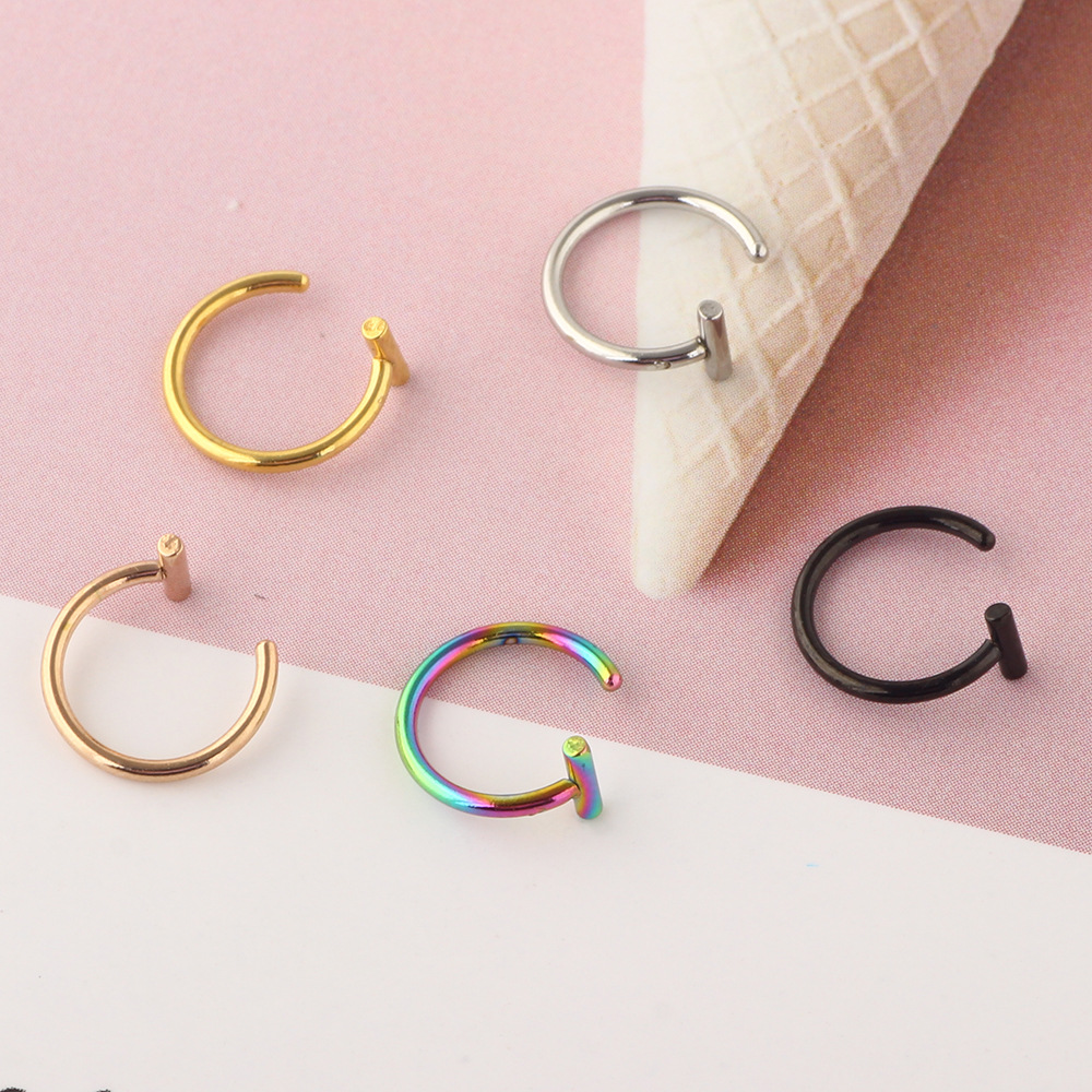 Wholesale Titanium Steel C-Shaped Nose Ring - Ultra Fine 316L Surgical Steel Angled Nose Nail Jewelry detail image 8