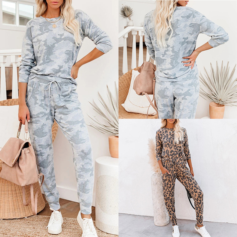 hot style autumn new tie-dye printed long-sleeved trousers casual home service suit NSKX5819