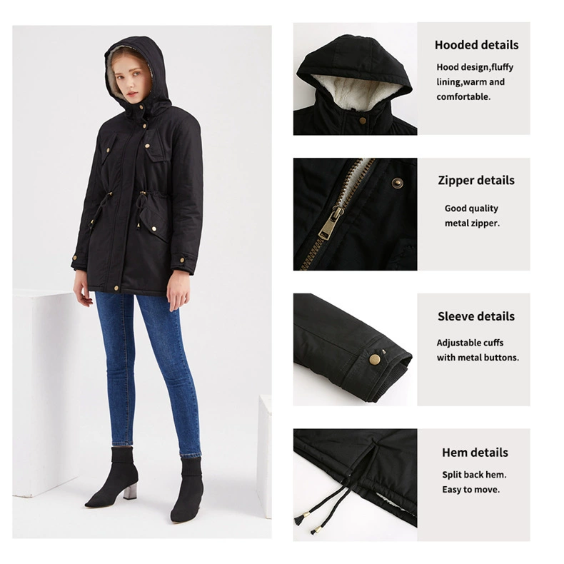 2022 Winter Women's Padded Jacket Solid Color Fleece Warm Hoodies Jackets for Women Large Size 5XL Thicken Parkas Coats WF179 womens long black puffer coat