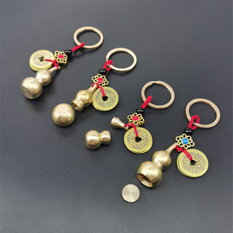 新五帝銅錢黃銅實心空心葫蘆鑰匙扣挂件汽車挂飾手工編織紅繩飾品