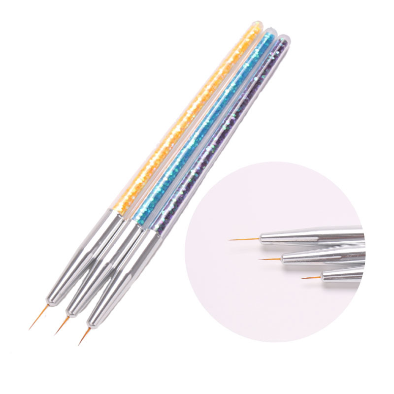 Nueva pluma de uñas Venta al por mayor 3 piezas traje pintado dibujo pluma lentejuelas pluma ultra-fino pintura flor gancho punta pluma