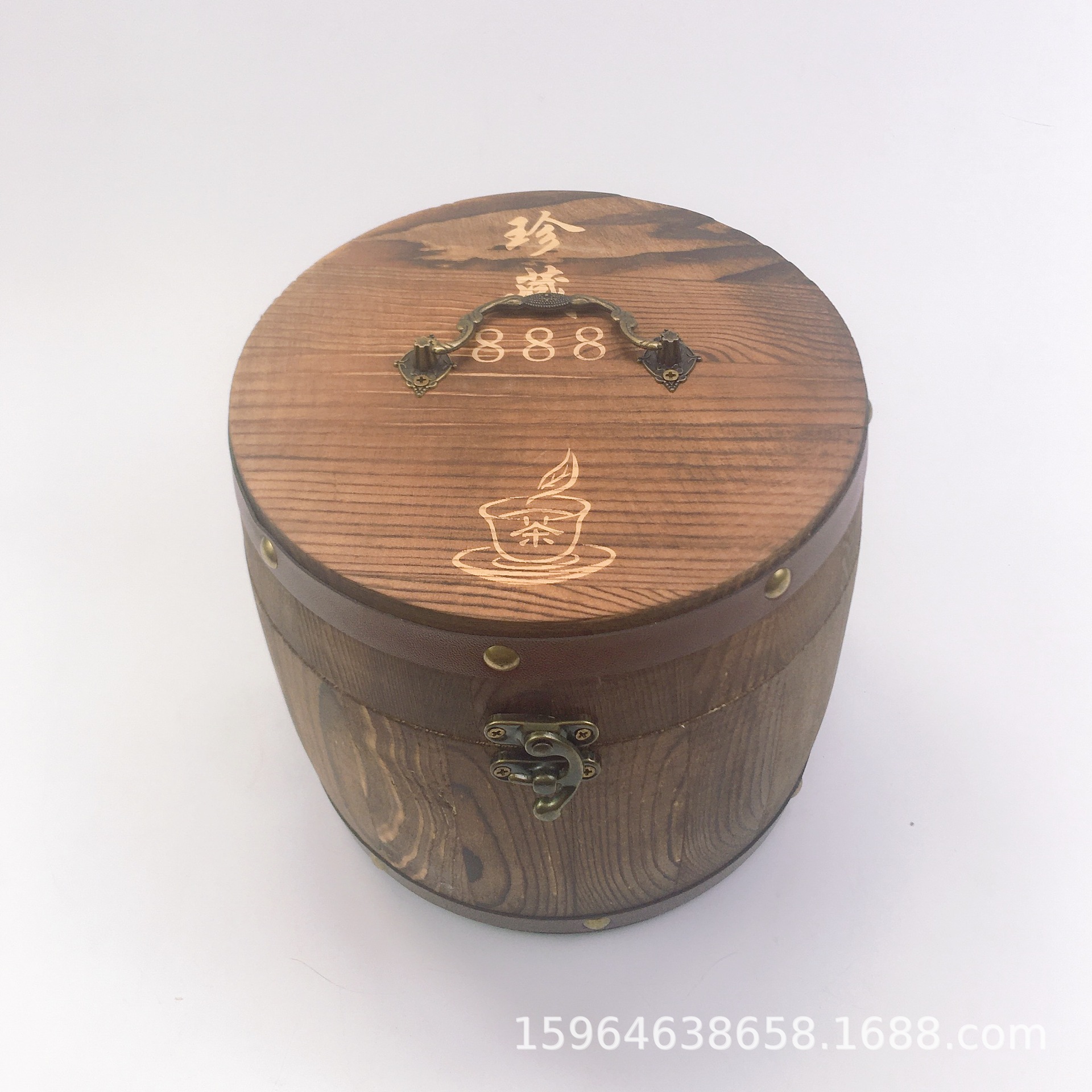 现代简约圆形木质茶叶桶仿古茶叶桶桐木包装木桶手提式茶叶桶