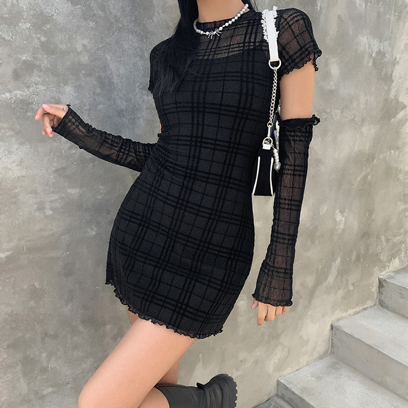 2020 Cross-Border European And American Style Autumn Winter New Women's Slim Fit High Waist Bodycon Fashion Plaid_ecoleips.com