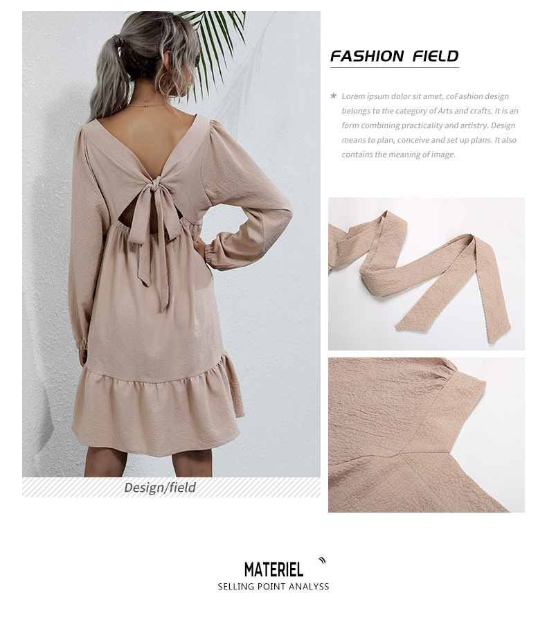 long-sleeved square neck bowknot backless loose dress nihaostyles wholesale clothing NSDMB88728