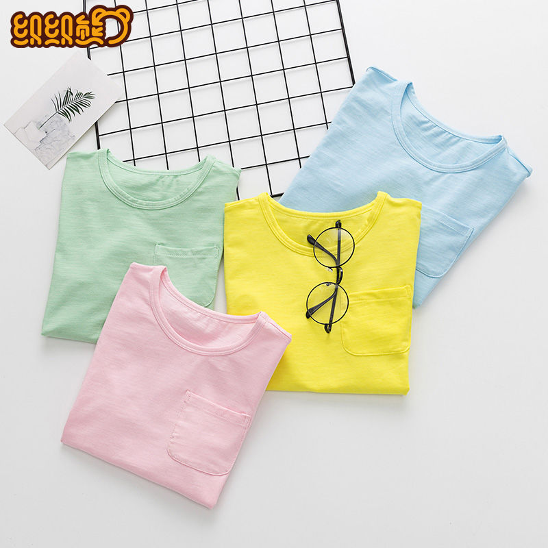 Cotton children's bamboo breathable solid color short sleeve T-shirt