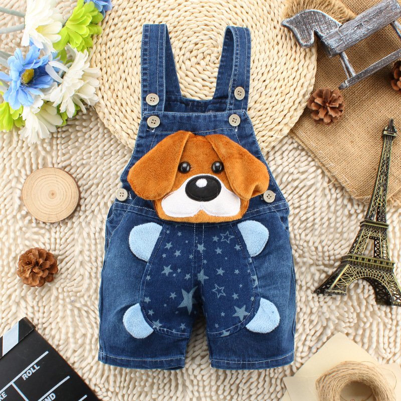 Cute Animal Round Dots Star Denim Baby Rompers display picture 1