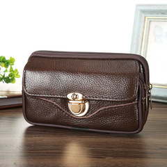 New casual top-grain leather men's phone bag, waist bag, with belt, construction site, outdoor sports men's slim wallet waist bag