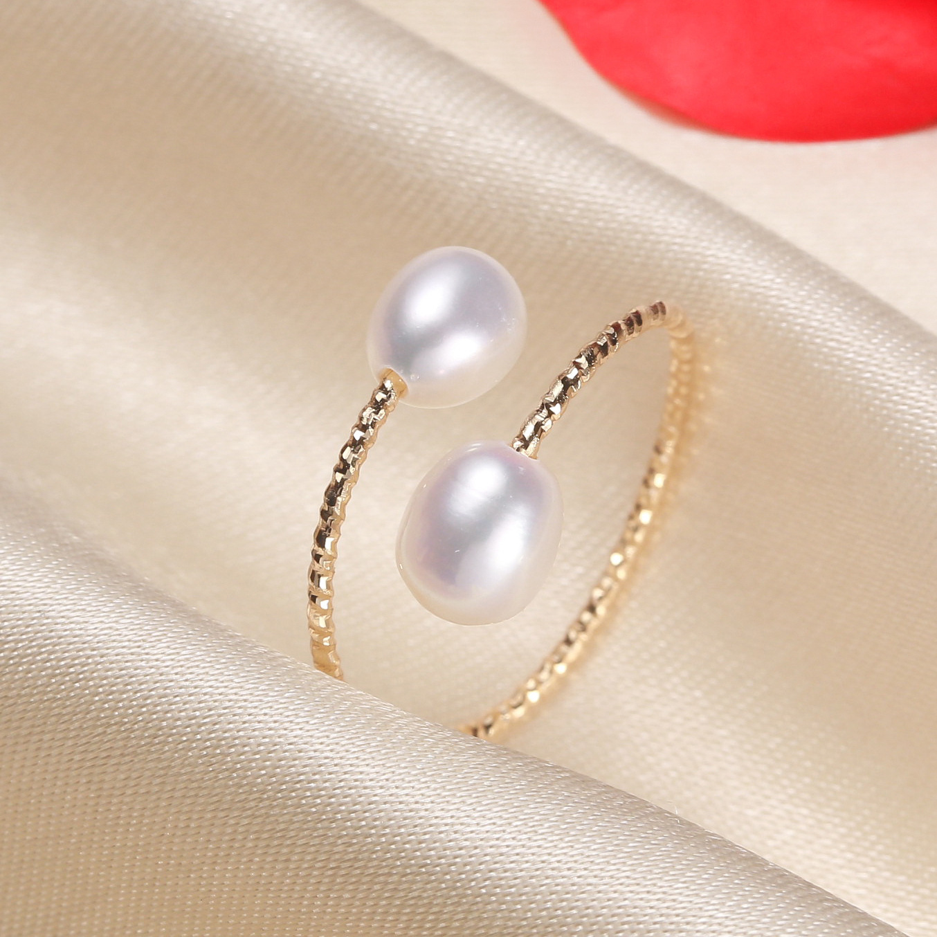 Legering Zoetwaterparel Geometrisch Patroon Open Ring display picture 1