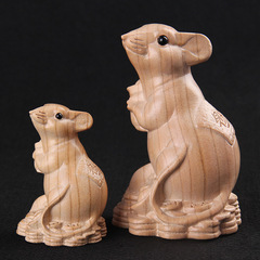 Tao wood mouse figurine, wood-carved twelve zodiac mice, lucky charm for the Year of the Rat