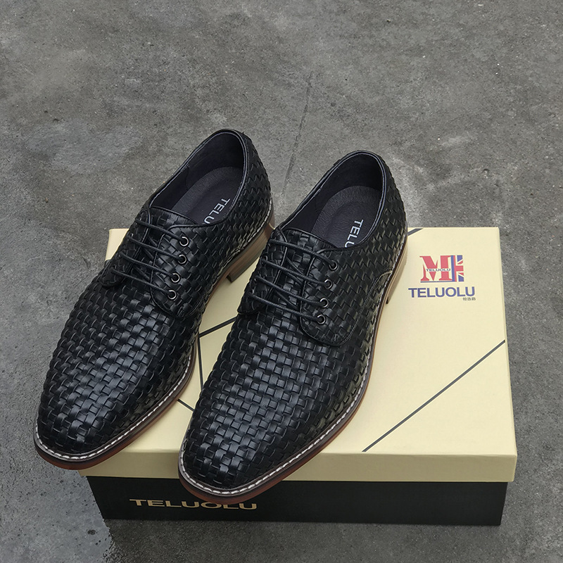 ShoeVault Frühling und Herbst Britische Business-Formelle Handarbeit Gewebte Casual Echtes Leder Schnürung Atmungsaktive Derby Hochzeitsschuhe_voghion.com