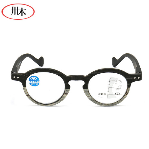 Cross-border new wood grain blue light blocking smart progressive multifocal reading glasses for men and women, suitable for near and far vision