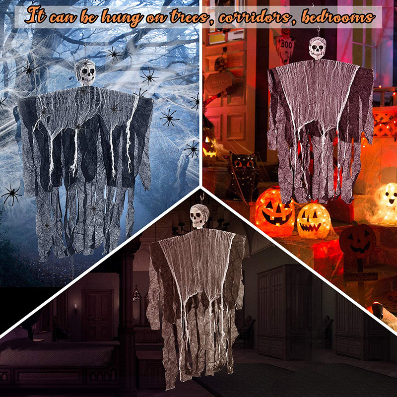 Amazon popular decoración de Halloween colgando fantasma escena diseño cráneo colgando fantasma colgando decoración casa embrujado muñeca al por mayor