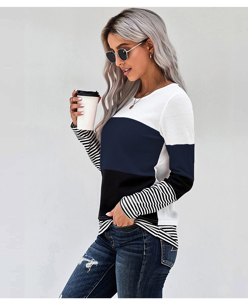 striped women s autumn and winter new fashion round neck long sleeve pullover sweater  NSSI2357