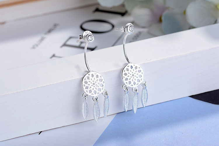 Korean Feather Dream Catcher Short Earrings display picture 5