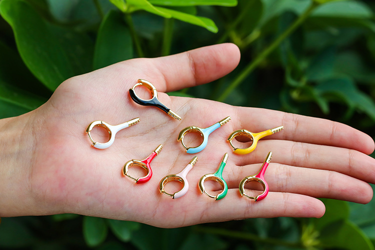 3g Weight Earrings Classification Housewarming, Anniversary, Business, Wedding, Travel, Birthday, Festival Occasion Copper Material Geometric Pattern Unisex Gender Inlaid Zircon Design Fashion Style White, Pink, Red, Green, Blue, Yellow, Black Color Fashion Oil Drop Enamel Copper Earrings 2